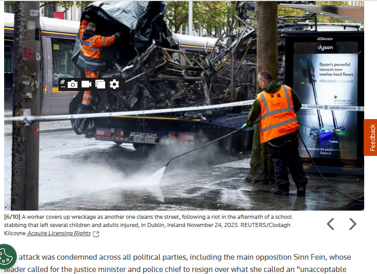 Workers Remove Burned Vehicles Following Riot In Dublin Ireland Nov24, 2023